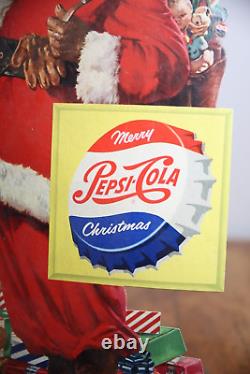 Vintage Pepsi Cola Sign Bottle Cap Santa Christmas cardboard Sign Store Display