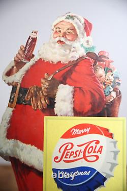 Vintage Pepsi Cola Sign Bottle Cap Santa Christmas cardboard Sign Store Display