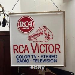 Vintage RCA Victor Radio Television Sign Plastic Double-Sided Record Store Sign