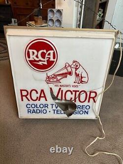 Vintage RCA Victor Radio Television Sign Plastic Double-Sided Record Store Sign