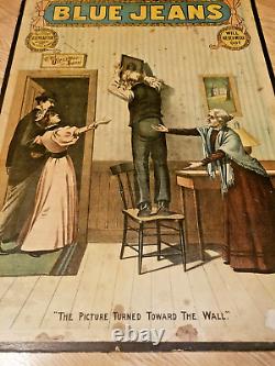 Vintage Rare 1920s Store Display Blue Jeans Never Wear Out Advertising Sign