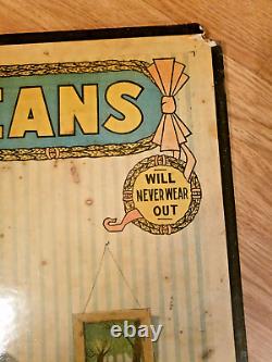 Vintage Rare 1920s Store Display Blue Jeans Never Wear Out Advertising Sign