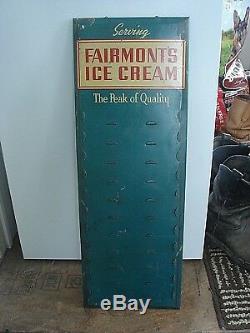 Vintage Rare Advertising FAIRMONT ICE CREAM Store Display Pricing Slots Sign