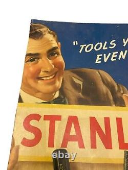 Vintage Rare Stanley Tool Box Sign Poster Advertisement Store Cardboard Display