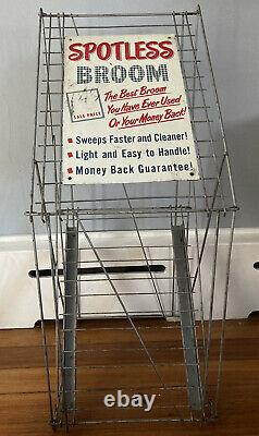 Vintage'SPOTLESS BROOM' Metal Store Display with Rack and Sign
