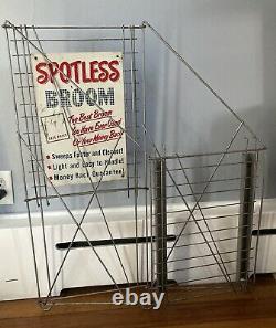 Vintage'SPOTLESS BROOM' Metal Store Display with Rack and Sign