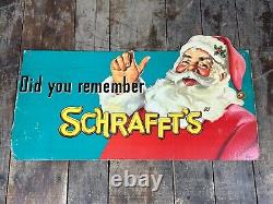 Vintage Schrafft's Chocolate Cardboard Store Display Sign Santa 27 x 15