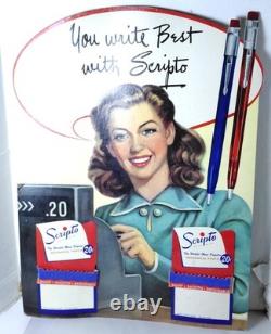 Vintage Scripto Mechanical Pencils Store Display Sign Witheasel 27 x 20