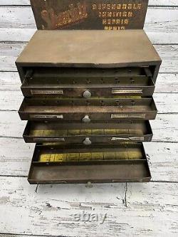 Vintage Shurhit Ignition Countertop Display Advertising Parts Cabinet WithDrawers