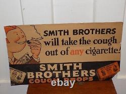 Vintage Smith Brothers Cough Drops Stops Cigarette Cough Cardboard Store Sign