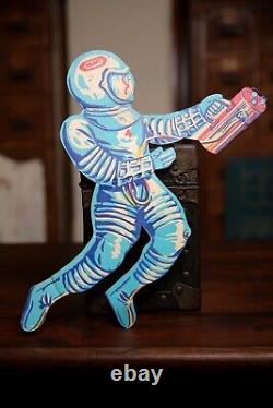 Vintage Space Astronaut Store Display Sign Kraft Spaceman Helmet Cardboard RARE