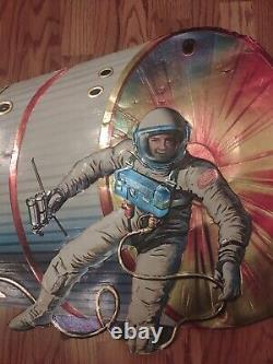 Vintage Space Ship Astronaut Store Display Sign Kraft Spaceman Helmet Cardboard