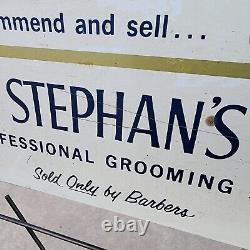 Vintage Stephan's Grooming Store Display Metal Sign Rack Advertising Barber