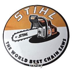 Vintage Stihl Chainsaw Sign Porcelain Hardware Store Display Best Saw Gas Sign