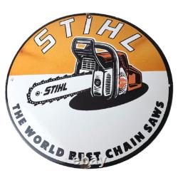 Vintage Stihl Chainsaw Sign Porcelain Hardware Store Display Best Saw Gas Sign