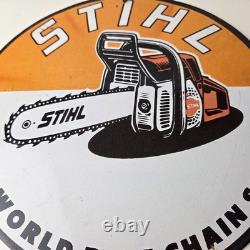 Vintage Stihl Chainsaw Sign Porcelain Hardware Store Display Best Saw Gas Sign