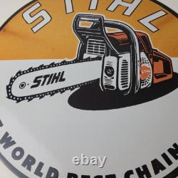 Vintage Stihl Chainsaw Sign Porcelain Hardware Store Display Best Saw Gas Sign