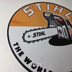 Vintage Stihl Chainsaw Sign Porcelain Hardware Store Display Best Saw Gas Sign