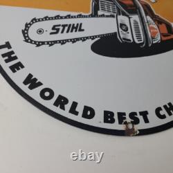 Vintage Stihl Chainsaw Sign Porcelain Hardware Store Display Best Saw Gas Sign