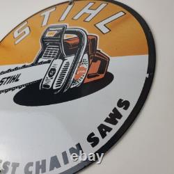 Vintage Stihl Chainsaw Sign Porcelain Hardware Store Display Best Saw Gas Sign