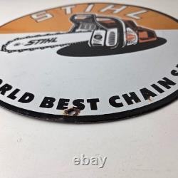 Vintage Stihl Chainsaw Sign Porcelain Hardware Store Display Best Saw Gas Sign
