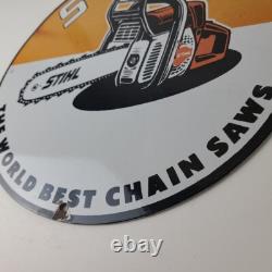 Vintage Stihl Chainsaw Sign Porcelain Hardware Store Display Best Saw Gas Sign