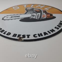 Vintage Stihl Chainsaw Sign Porcelain Hardware Store Display Best Saw Gas Sign