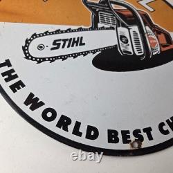 Vintage Stihl Chainsaw Sign Porcelain Hardware Store Display Best Saw Gas Sign