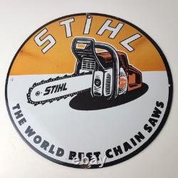 Vintage Stihl Chainsaw Sign Porcelain Hardware Store Display Best Saw Gas Sign