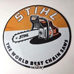 Vintage Stihl Chainsaw Sign Porcelain Hardware Store Display Best Saw Gas Sign