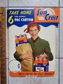 Vintage Suncrest Soda Store Display Carton Litho Orange Sun Crest 6 Pack