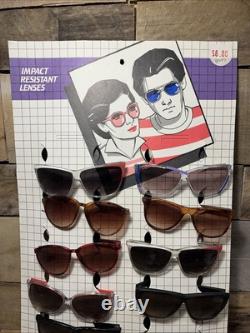 Vintage Sunglasses Cardboard Store Display Sign with 12 Pairs NOS 1980's Retro