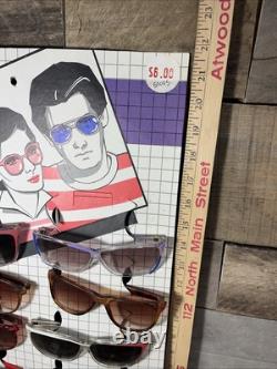 Vintage Sunglasses Cardboard Store Display Sign with 12 Pairs NOS 1980's Retro