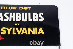 Vintage Sylvania Blue Dot Flashbulbs Embossed Sign Store Display 22 X 8 E13