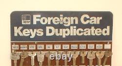 Vintage Taylor Foreign Import Car Keys Display Board Sign with444 Blanks Datsun VW