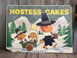 Vintage Thanksgiving Themed HOSTESS CAKES Grocery Store Display Advertising Sign