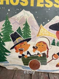 Vintage Thanksgiving Themed HOSTESS CAKES Grocery Store Display Advertising Sign