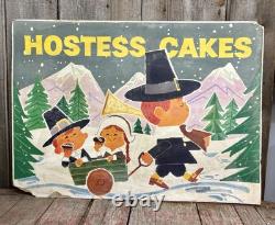 Vintage Thanksgiving Themed HOSTESS CAKES Grocery Store Display Advertising Sign