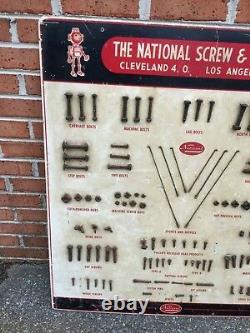 Vintage The National Screw & Mfg Co Bolt Hardware Sign Store Display Advertising