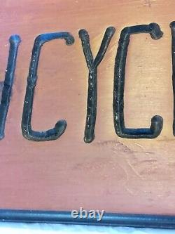 Vintage Wood Advertising Trade Sign Bicycles Repaired Carved Out Hand Painted