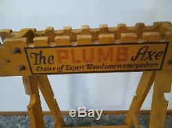 Vintage Wood Plumb Axe Stand Rack Store Display Sign Advertisement