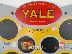 Vintage YALE LOCK Wooden Sign Store Display Advertising Rare Cabinet Lock & Keys