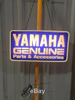 Vintage YAMAHA Motorcycle Dealer Light Up Sign GENUINE PARTS & ACCESSORIES Works