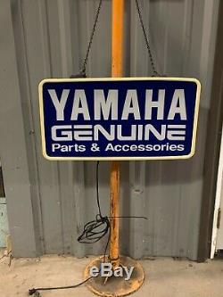 Vintage YAMAHA Motorcycle Dealer Light Up Sign GENUINE PARTS & ACCESSORIES Works