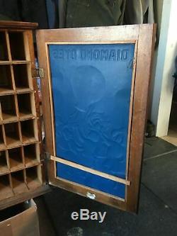 Vintage c. 1900 Diamond Dyes Oak Cabinet 25 Store Display WithEmbossed Metal Sign