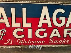 Vintage embossed tin 5 cent cigar store sign Framed 5 cent tin cigar sign 32
