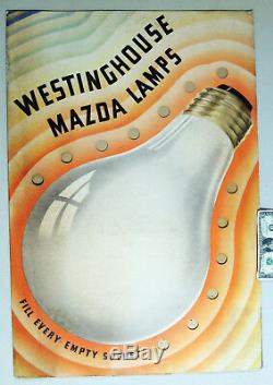 Vtg 1935 Art Deco Westinghouse Lamps SIGN Light Bulb Cardboard Store Display 31