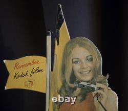 Vtg 1970s Kodak Camera Countertop Boat Girl Advertising Sign Cardboard 21