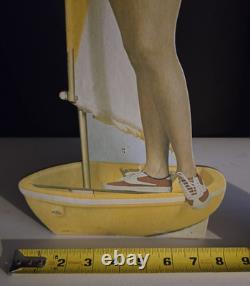 Vtg 1970s Kodak Camera Countertop Boat Girl Advertising Sign Cardboard 21