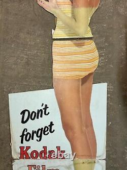Vtg 50s 60 Kodak Film Lady Bathing Suit Store Display Advertising Sign #14 WOW